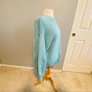 Baby blue knit sweater with balloon sleeves